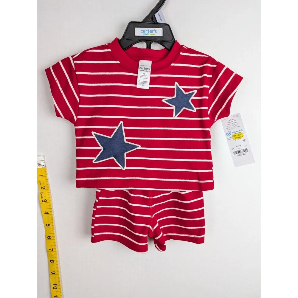 Carters Child of Mine Newborn Red White Striped Star 4th of July 2pc Outfit Set